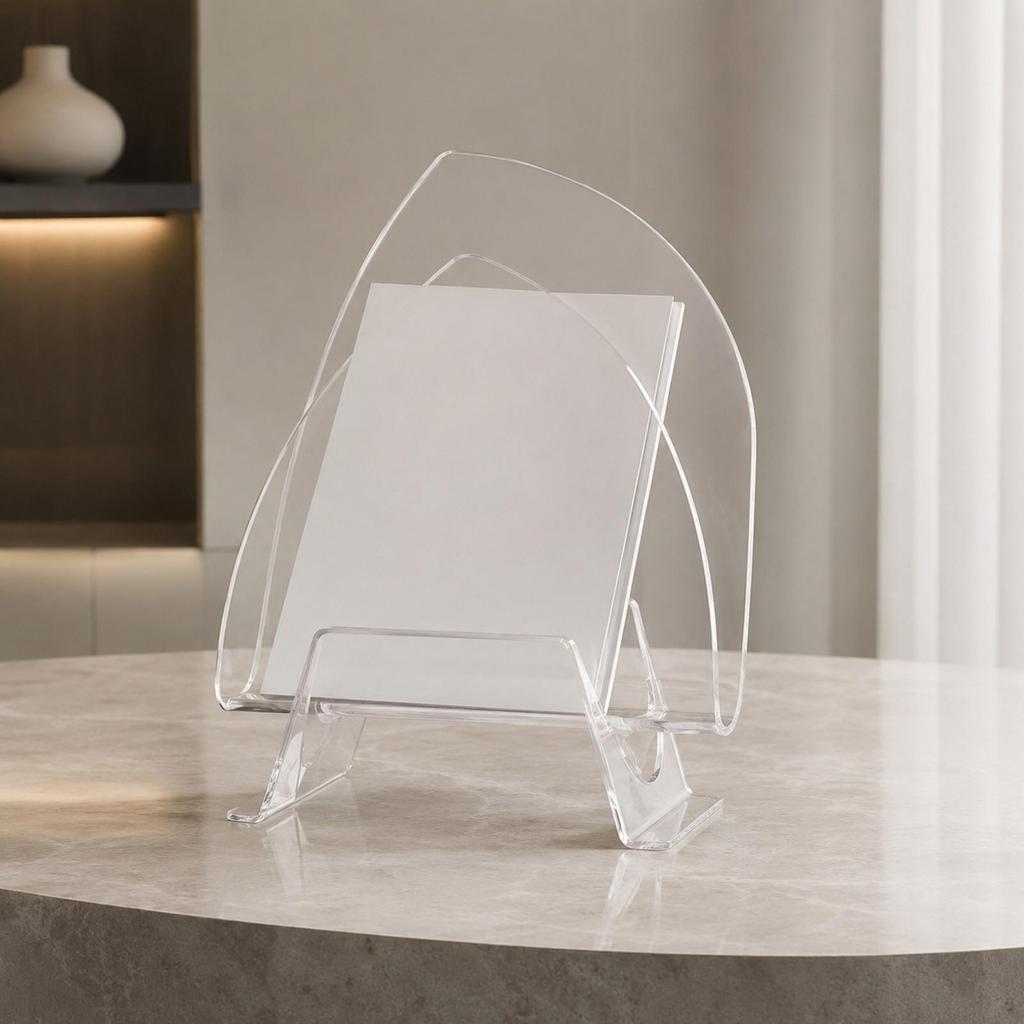 Acrylic and Metal Magazine Rack Transparent Freestanding Desktop Book Holder Sturdy