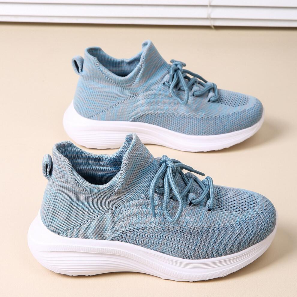 Toddler Girl/Boy High Top Stretch Sneakers, Breathable Knit, Soft Sole, Light Blue, 6.5–7 Years