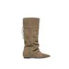 Cowhide leather inner heightening western boots retro pointed foldable two-wear boots women's versatile pleated knight boots