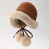 Cute Fur Ball Suede Fisherman Hat for Women In Autumn and Winter Thickened Velvet Warmth and Cold Protection Ear Protection Hat Plush Pot Hat