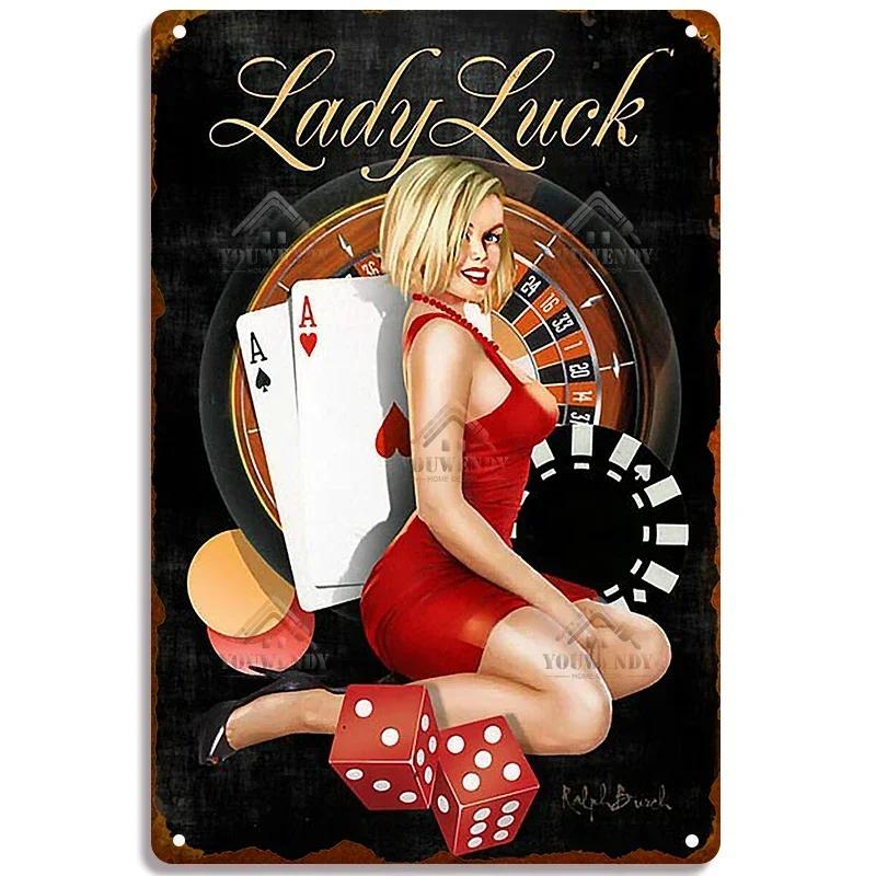 Las Vegas Schönes Mädchen Wandschild Metall Poster Männerhöhlen Wandaufkleber Weißblech Malerei Sexy Frauen Foto Dekor Plaketten