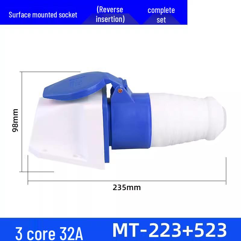 Waterproof Industrial Aviation Plug Socket: 16/32A Three-Phase Connector, 3-5 Pin, Recessed/Surface Mount Options
