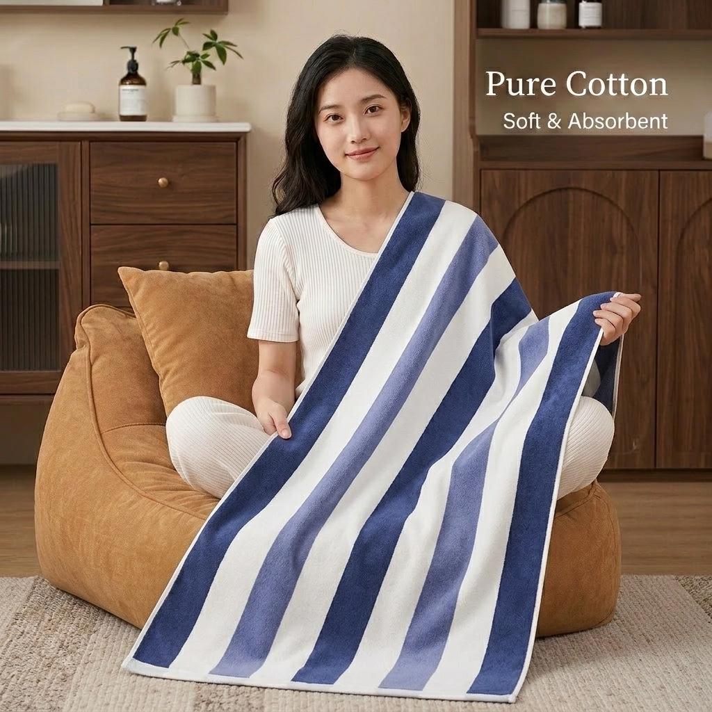 Large Grade A Yarn-Dyed Jacquard Cotton Bath Towel - Thick, Absorbent, Adult Style