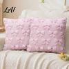 Soft Plush Cushion Cases Throw Pillow Cover Heart Embroidery Case with 3D Bowknot Jacquard Decorative Pillows for Anniversary Fluffy Couch