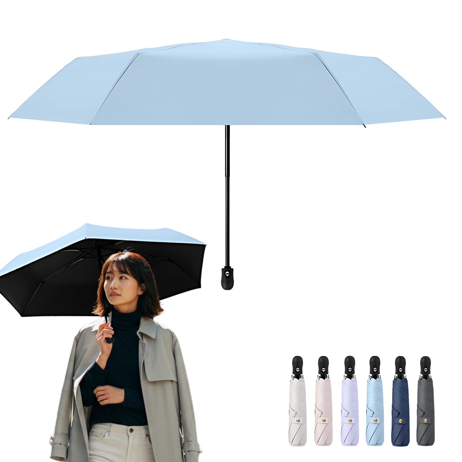 

Folding Sun UV Automatic Light Light Blue Umbrella, Umbrella, Protection, One-Touch Open/Close, Lightweight, Compact, Women s, Men s, Blocking,