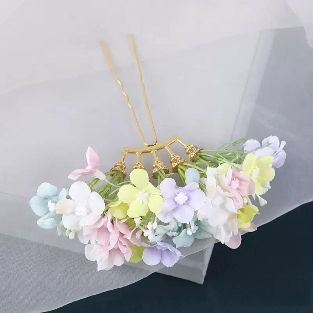 Headdress Colorful Flower Hair Stick Fairy Simulation Flower Thai Hair Fork Chinese Style Bohemian Side Clip Girls