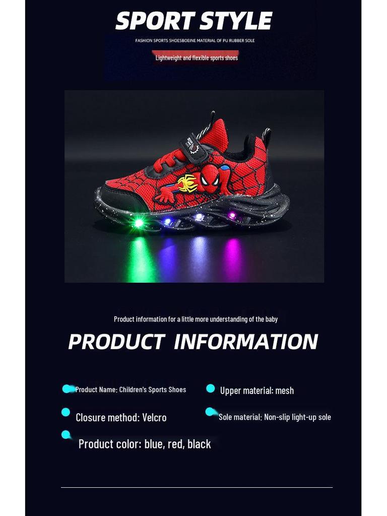 Scarpe da ginnastica luminose per ragazzo Spider-Man 2022 con luci