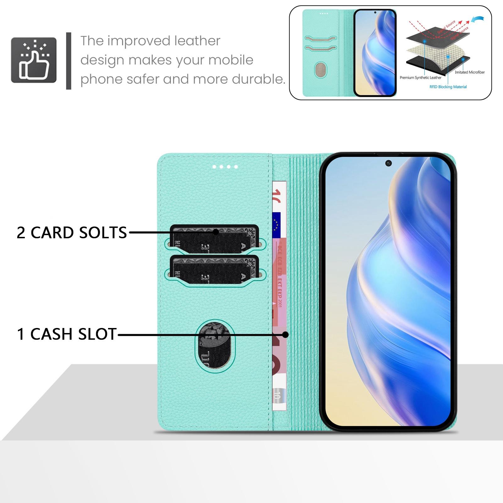 

For Samsung Galaxy S25/S24 Wallet Case RFID Blocking Litchi Texture Leather Mobile Cover Mint Green