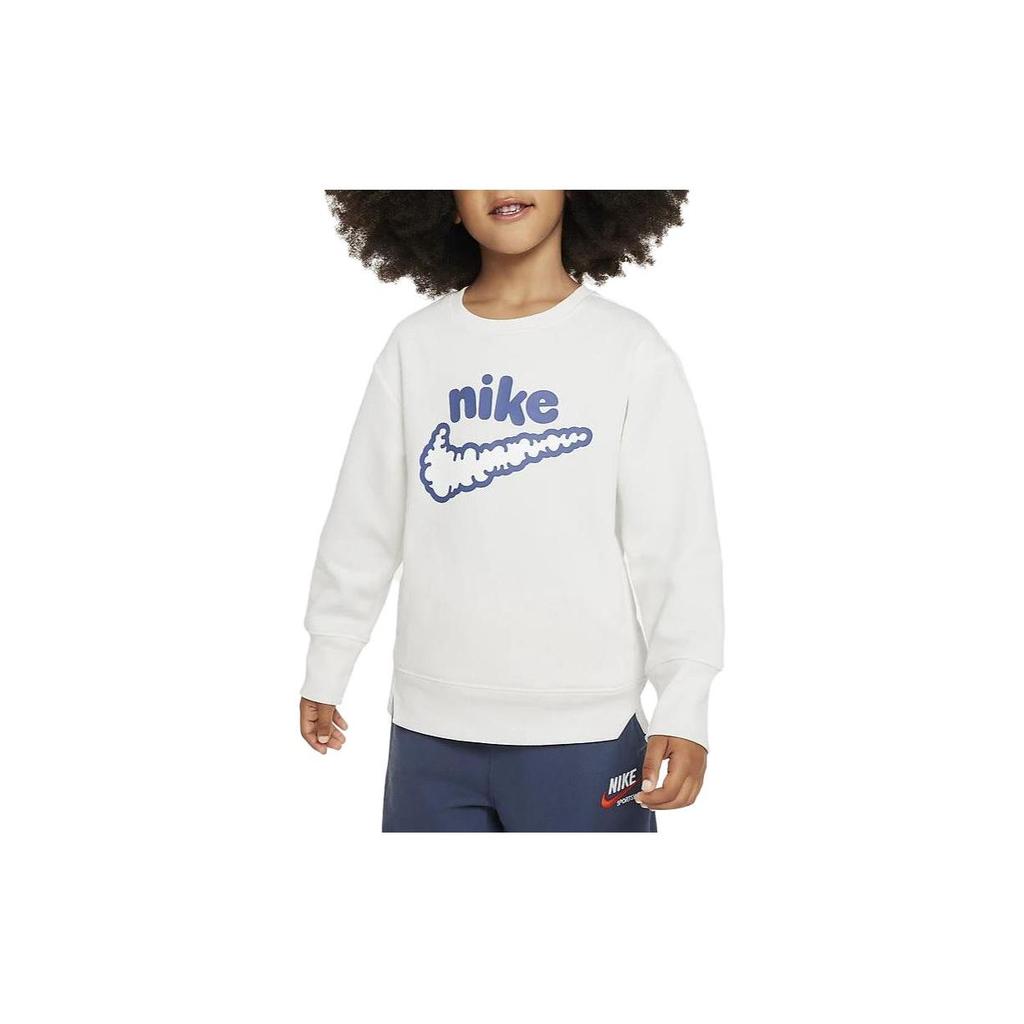 Nike Sweatshirt Letter Logo Print Round Neck Casual Fleece Kids tops White DQ3860-133