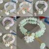 Cute Green Crystal Bead Bracelet for Women Trendy Lily Valley Flower Charm Elastic Adjustable Bracelet Wedding Birthday Jewelry