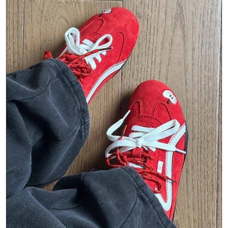 Red German training shoes women's 2025 new spring casual sports shoes retro flat-bottomed versatile soft-soled color matching Forrest Gump shoes