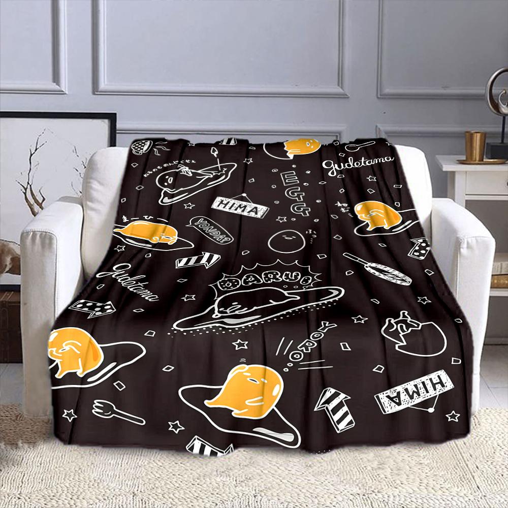 Lazy Gudetama Egg Pattern Design Patterned flannel blanket perfect for the bedroom living room, sofa, or a little nap