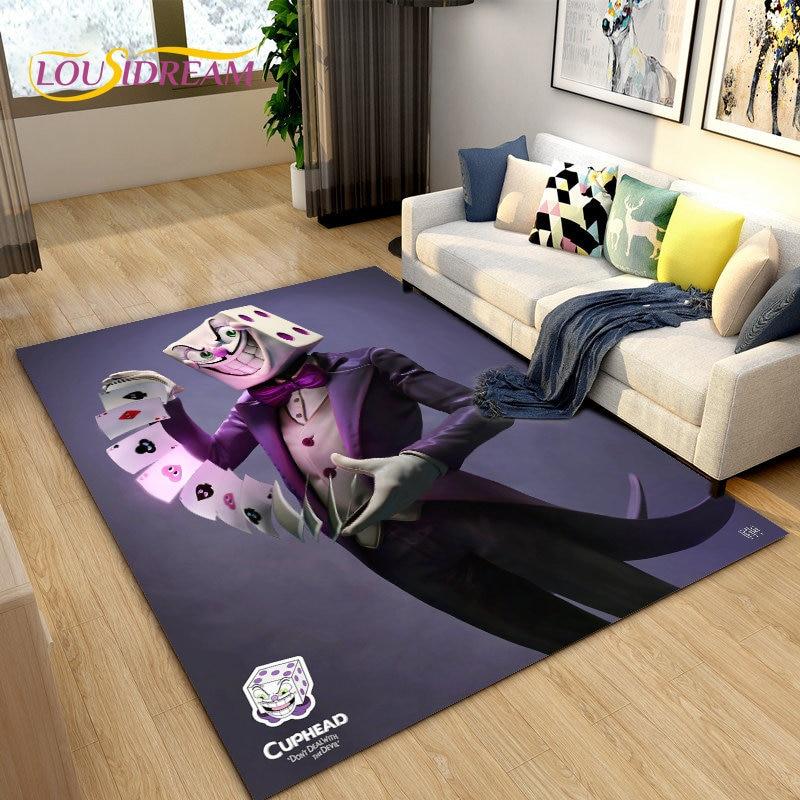 Alfombra de juego de Cuphead y Mugman, ideal para sala de estar, dormitorio, sofá, decoración, alfombra antideslizante para niños.