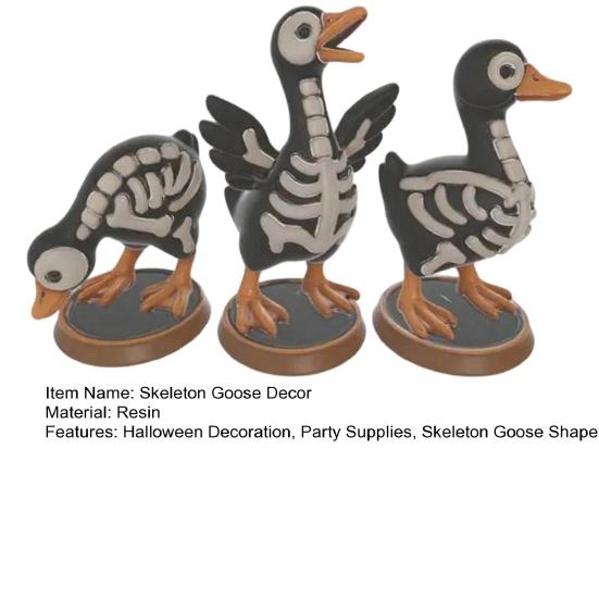 3Pcs Halloween Spooky Skeleton Goose Figurine, Miniature Skeleton Goose Resin Statue, Skeleton Animal Sculpture Desktop Ornament for Home, Office,