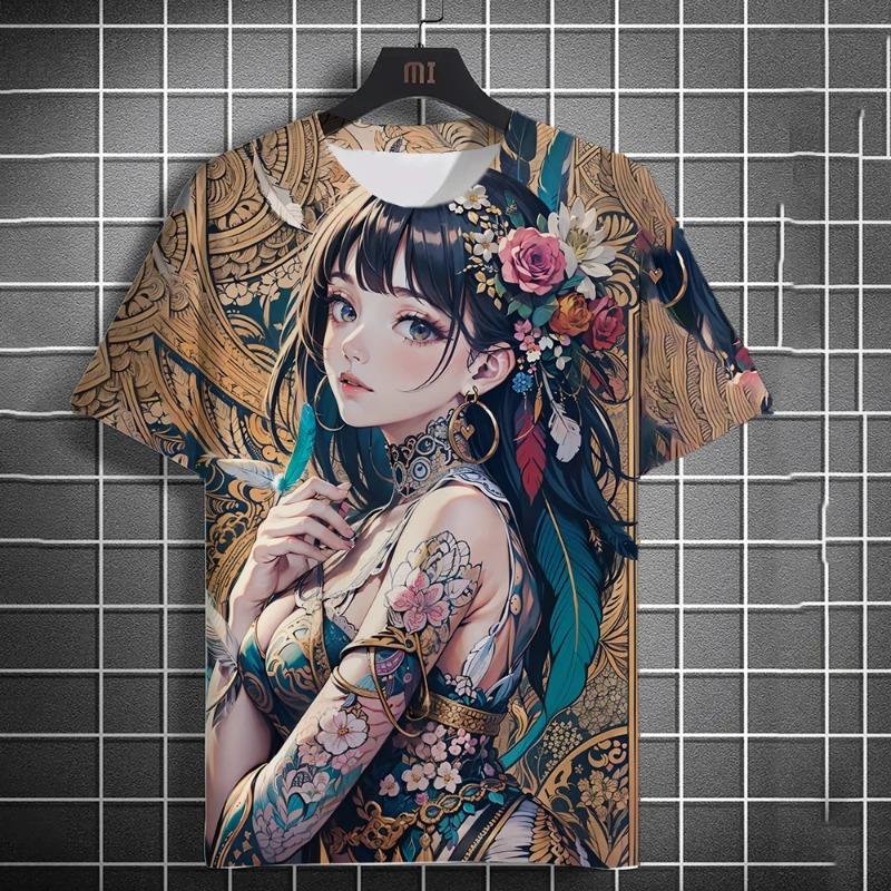 

Мужская футболка с 3D-принтом, аниме-богиня, татуировка на спине, футболка, повседневная, свободная, с короткими рукавами, мужская домашняя одежда, топ 5XL