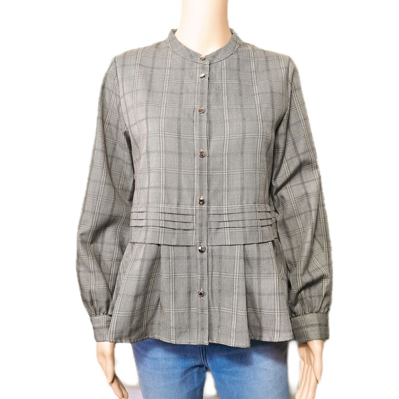 Order Work Clothing All-Match Small Stand Collar Pleat and Waisted Skirt Silm Slim Looking Anti-Aging Long Sleeves Shirt for Women Spring & Fall