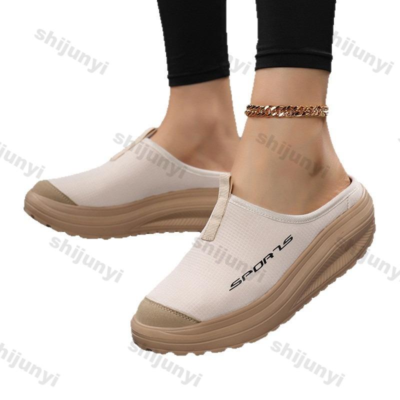 Women Platform Shoes 2025 New Summer Mesh Breathable Half Slippers Women Height Increase Lightweight Comfortable Casual Shoes
