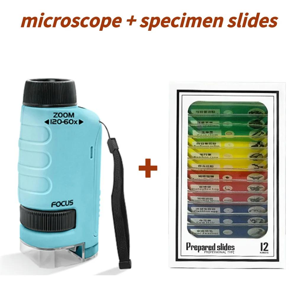 60-120x Mini Handheld Microscope Kit with LED Light for Kids Educational Science Toy Outdoor STEM Learning and Exploration Gift