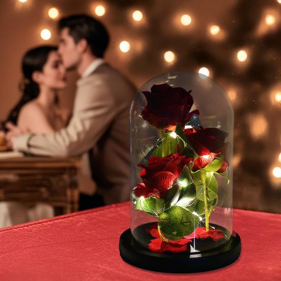 Gold Foil Rose Glass Cover Multipurpose Rose Decoration in Glass Dome with Black Wood Base Romantic Valentine's Day Gifts