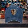Leopard Half Face Print Baseball Cap Washed Denim Adjustable Snapback Hat for Unisex Outdoor Travel