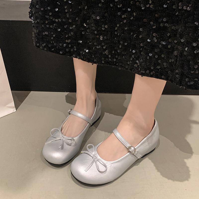 Elegant Women Shoes 2025 Mary Janes Women's Flats Daily Dress Ladies Bow Tie Shallow Buckle Strap Soft Bottom Outdoor Flat Pumps
