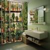 Botanical Shower Curtain, Vintage Green Plant Print, Fake Potted Florals, Waterproof Fabric Bathroom Set