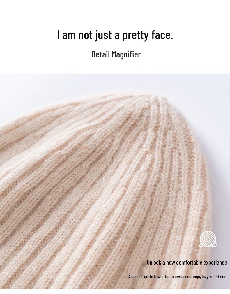 Women's 100% Cashmere Ribbed Knit Hat with Ear Protection - Warm & Stylish Solid Color Design