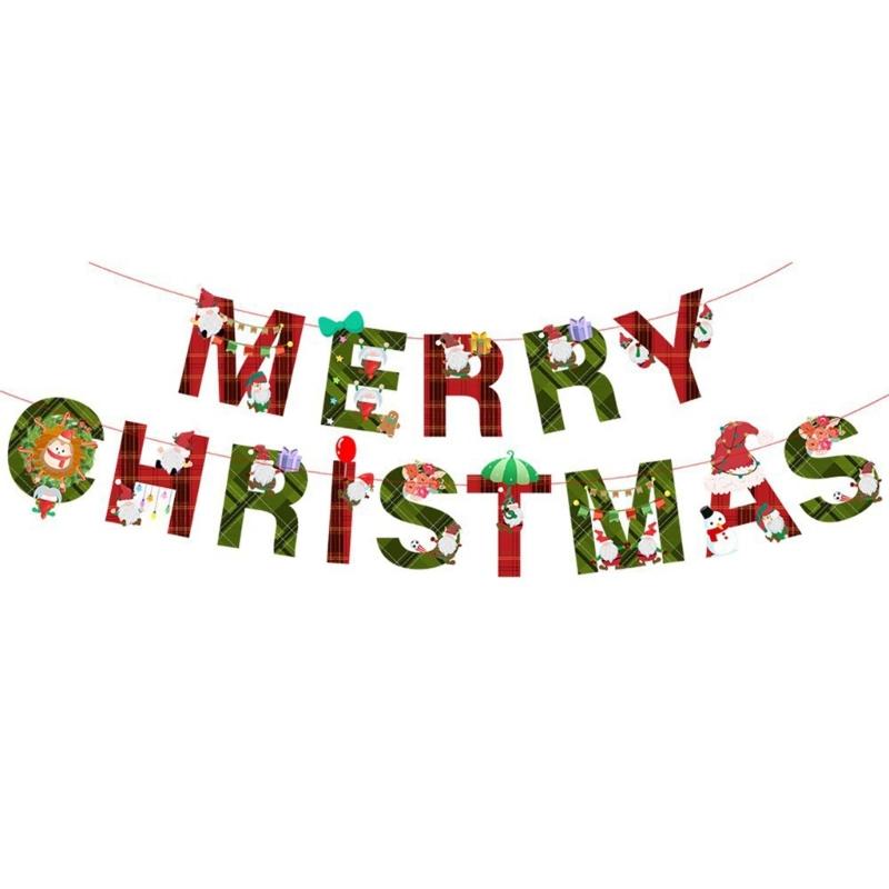 2 Pcs Christmas Party Decorations Santa Paper Banners Merry Christmas Banners for Outdoor Indoor Decoration