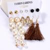 Women's Tassel and Pearl Crystal Stud Earring Set