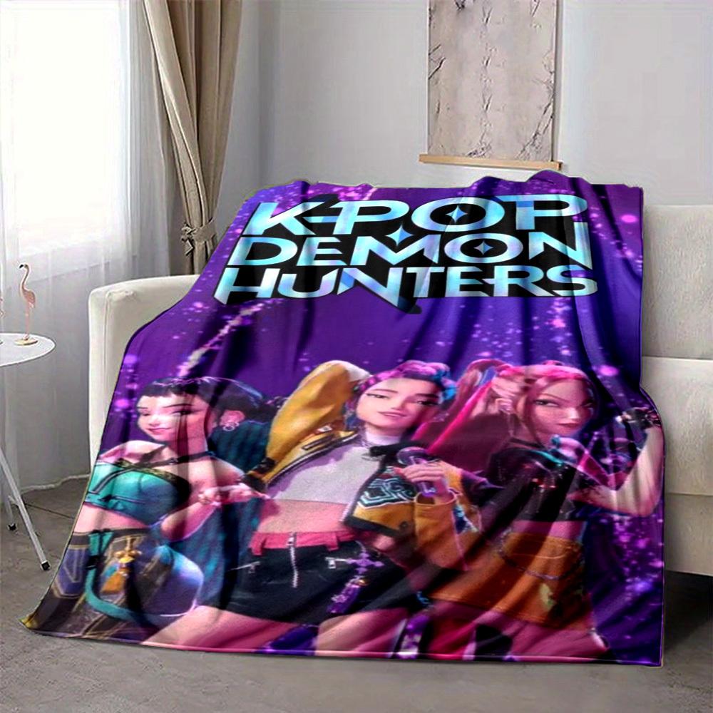 1PC K POP, DEMON HUNTERS Blanket Lightweight Flannel Throw Blanket for Sofa, Bed, Travel, Camping, Livingroom, Office, Couch