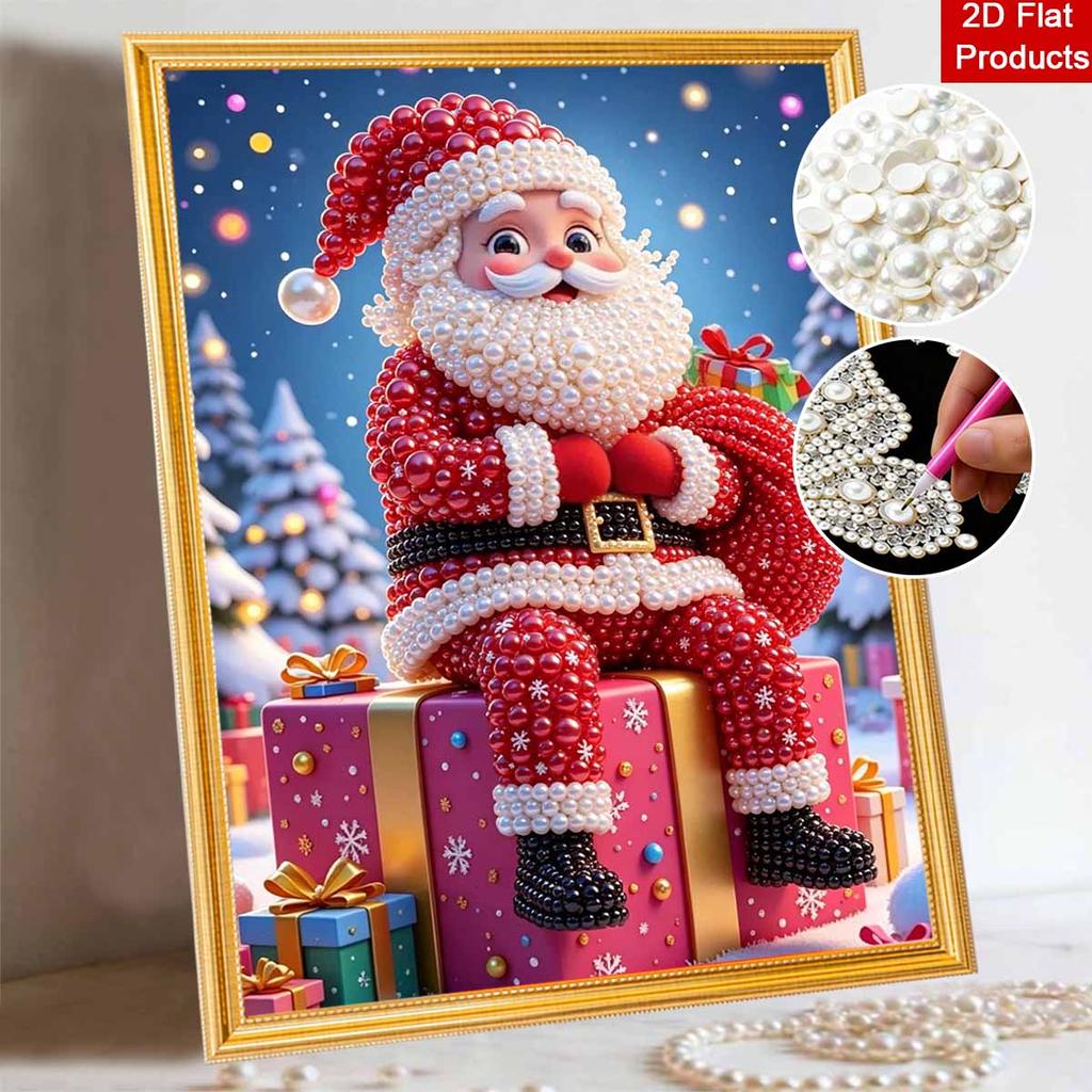 Pearl Painting DIY Kit Christmas Santa Claus Frameless Handmade Bead Canvas Art Creative Leisure Craft for Bedroom Living Room Festive Decor