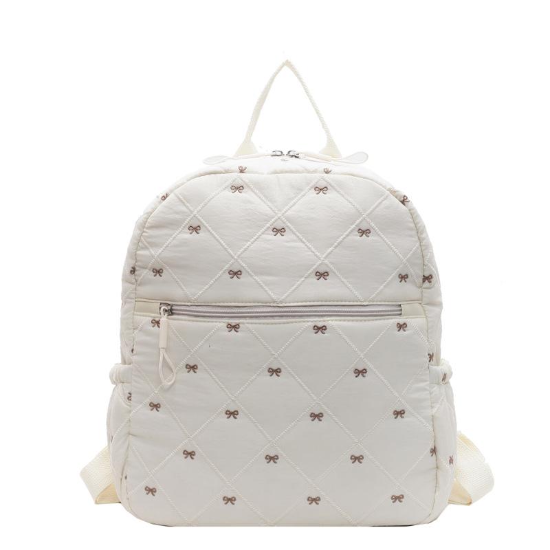 Schoolbag1011 New Large Capacity Lightweight Backpack Fashion Going Out Travel Bag Rhombus Cotton Clothing Bow Casual Backpack
