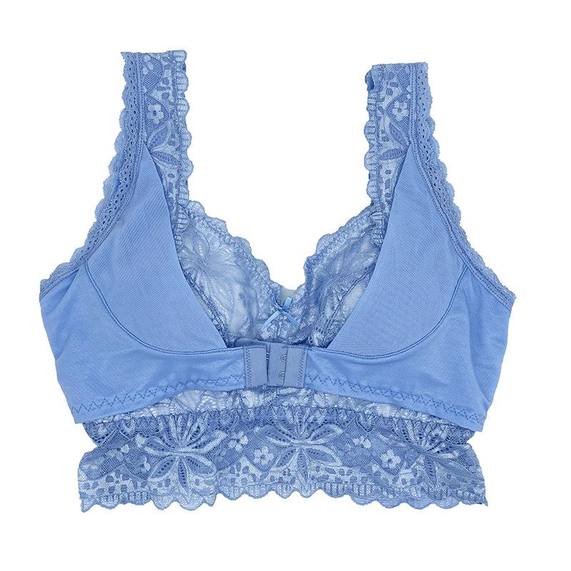 Sexy front buckle gather, top support, secondary breasts, steel rimless, breathable sleep, breast beauty, lace bra