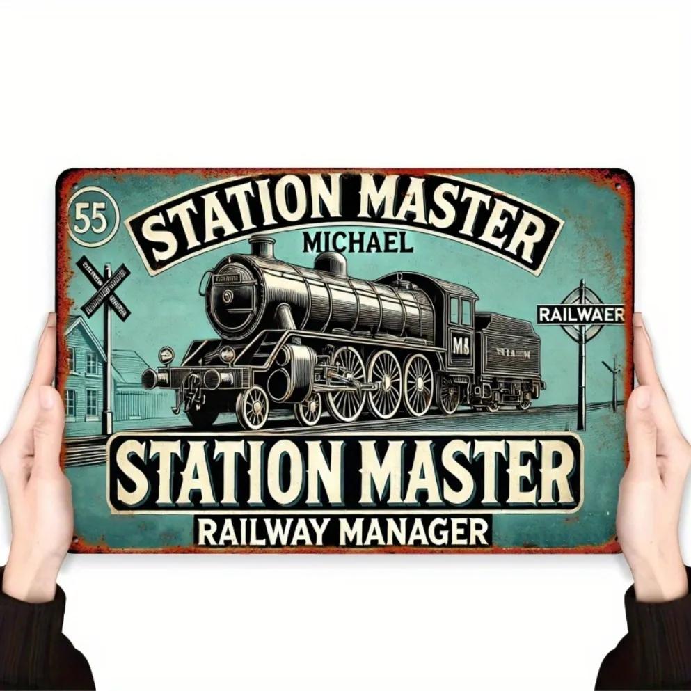 

Railway Manager Vintage Tin Sign Train Theme Fits Study Game Rooms Bars Gift for Rail Enthusiasts 20x30cm