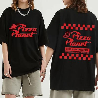 Pizza Planet Print Graphic T Shirt Summer Unisex Fashion Oversized T-shirt Unisex 100% Cotton Short Sleeve T Shirts Tops Streetwear