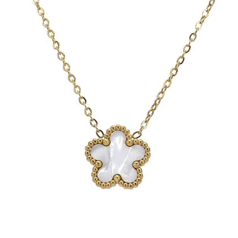 Lucky Five Flowers Clover Double Sided Pendant Necklaces For Women Girls Stainless Steel Simple Fashion Jewelry Accessories