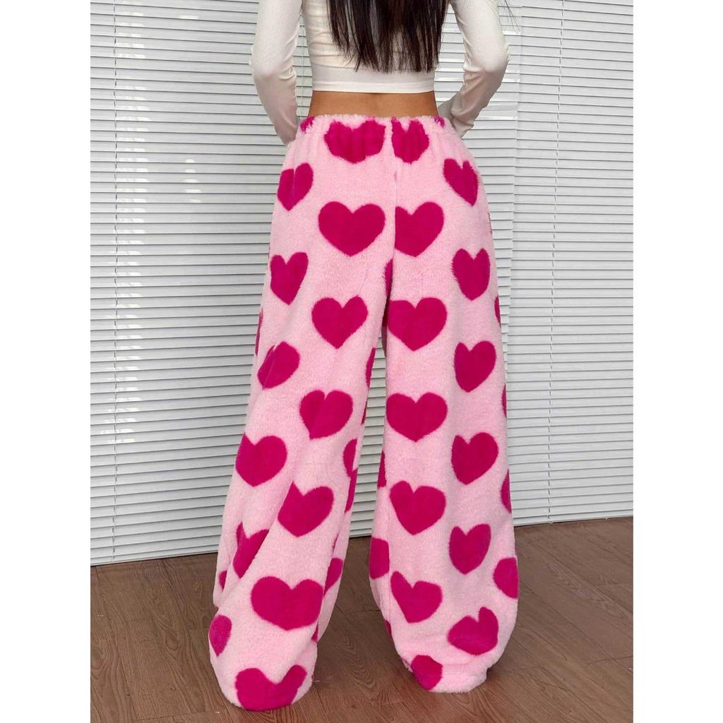 Freizeithose, Leopardenmuster, Lange Hose, Weitbeinige Hose, Warme Hose, Lockere Passform, Elastischer Bund, Bequem, Leicht elastisch