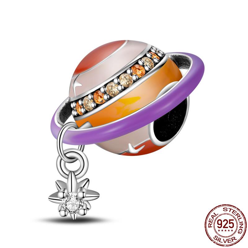 Decorative Charms Fit 3Mm Original Bracelet Copper Planet Series Collection Space Astronaut Earth Bead Diy Fine Fine Jewelry Gift Idea