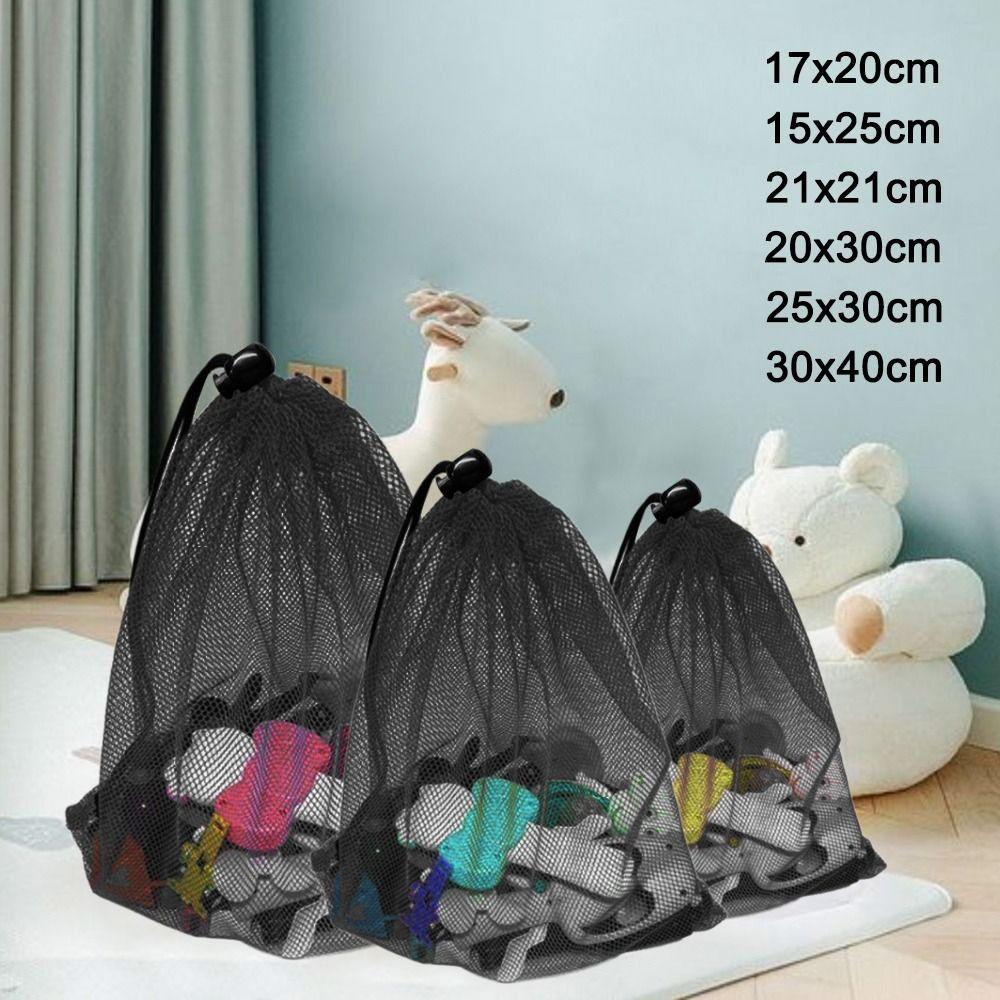 Nylon Drawstring Storage Pouch Bag Black Mesh Pouch Portable Laundry Bag