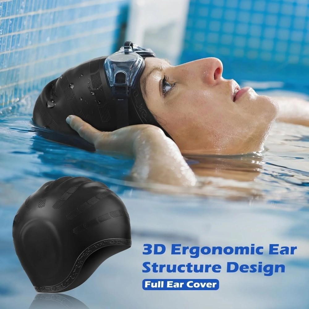 Ear Pockets Silicone Swim Cap Ear Protection Swim Hat Elastic Caps Swimming Cap Girls