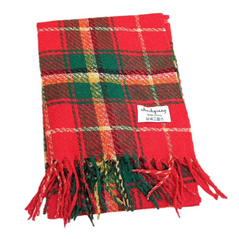 Korean Style Women's Red Plaid Winter Scarf - Thick, Warm Neckerchief, Perfect Christmas Gift for Students, 2024