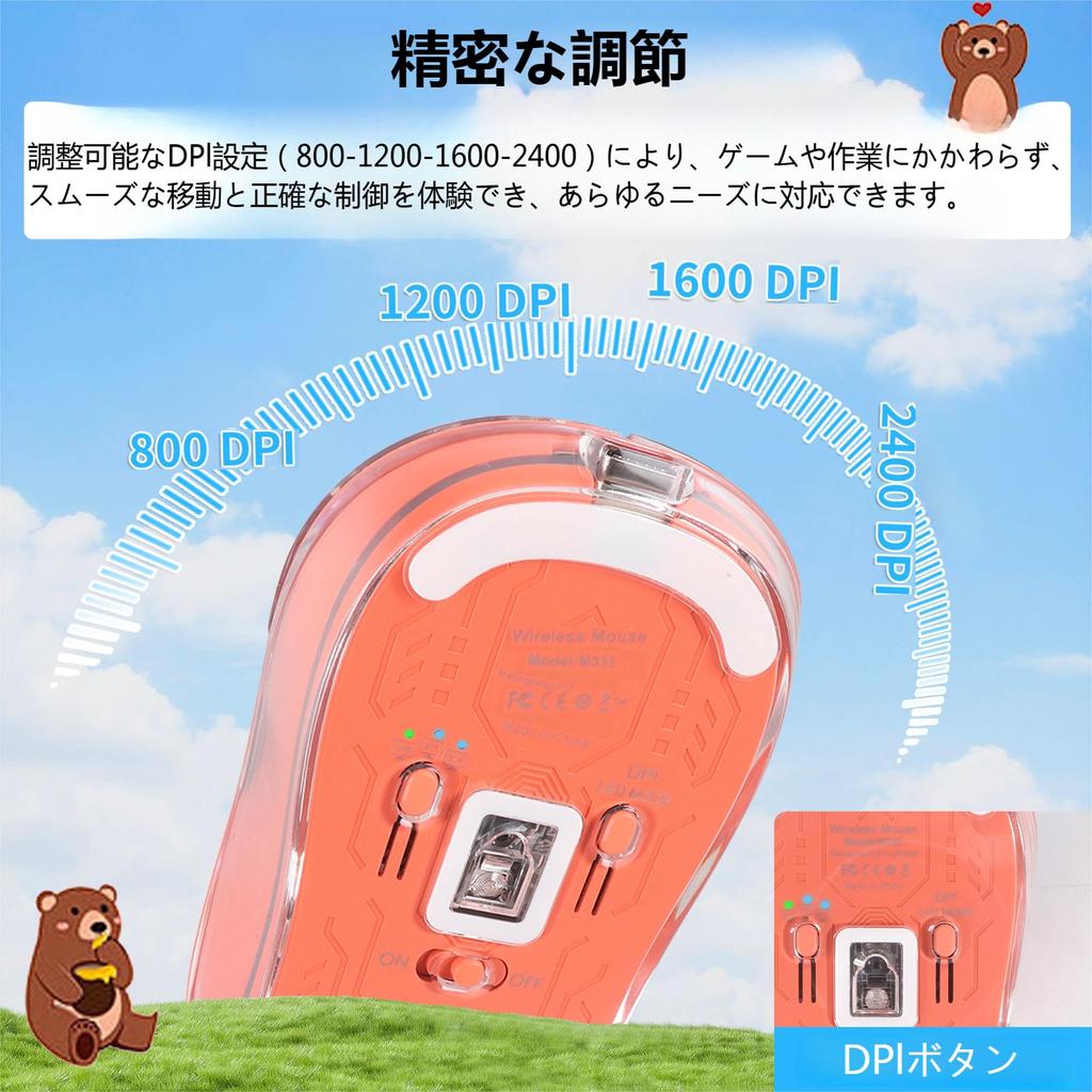 Wireless Bluetooth DPI Dual Transparent Magnetic LED Power 5 400 mAh Lightweight and Compact Mouse, Type-C Rechargeable, 2.4Ghz, 4-Level Adjustment,