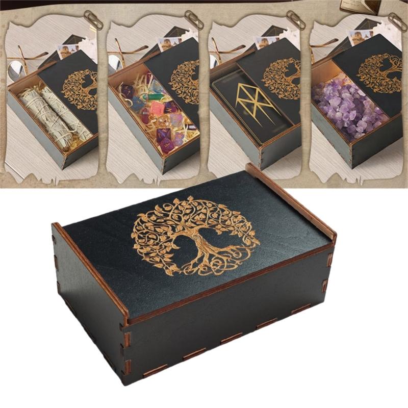 Portable Tarots Cards Box Astrology Divination Storage Case Wood Cards Container Exquisite Astrology Trinkets Box