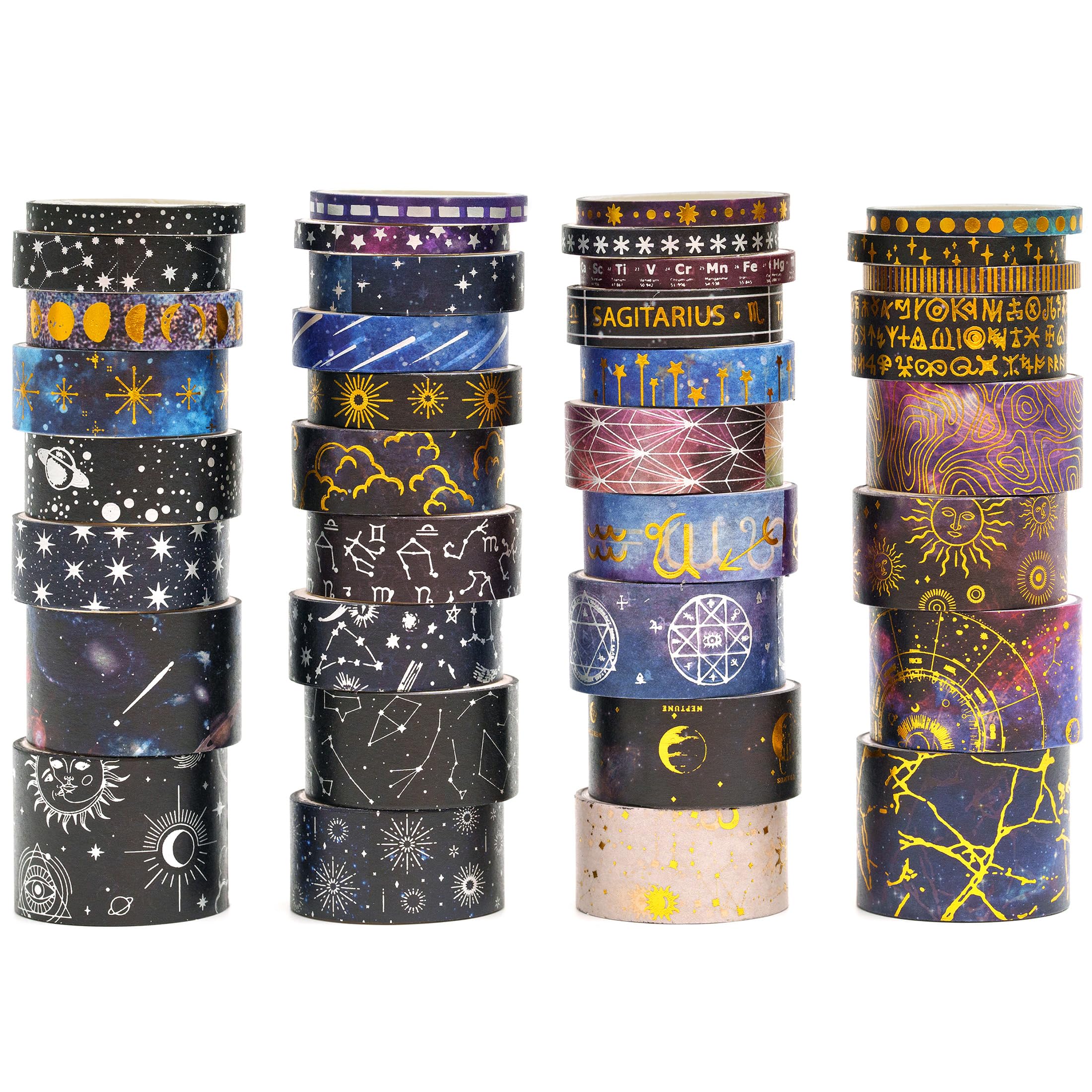 

Songdao Washi Tape Galaxy Starry Sky Set Foil Stamped Masking Tape Star Perfect for and Gift Wrapping x 2m - & - 36-Roll Gold/Silver -