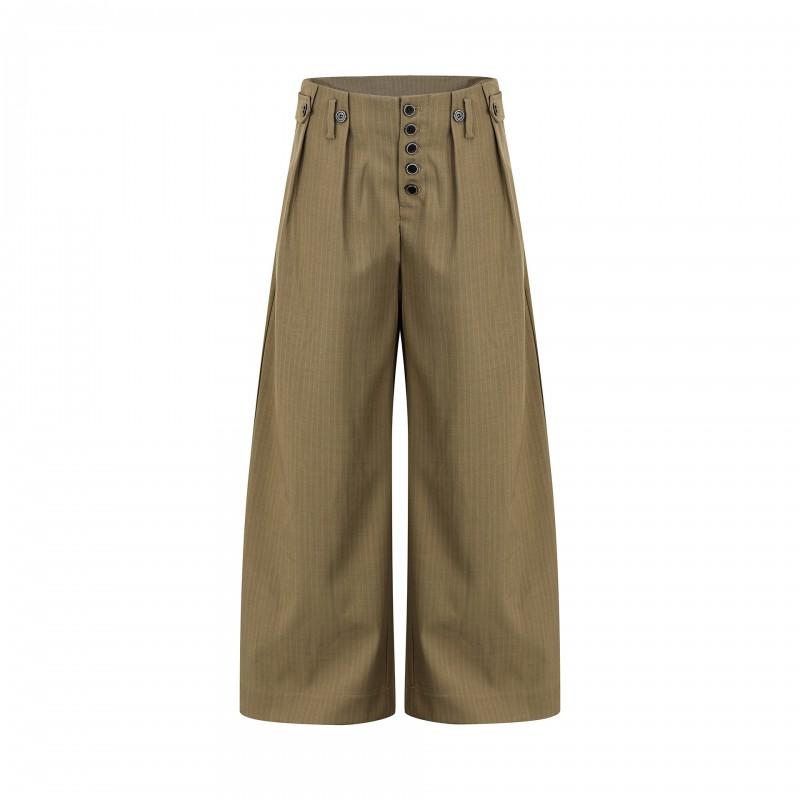26001 American Trendy High Street Neutral Draped Old Money Style Button Fly Loose Tapered Casual Trousers