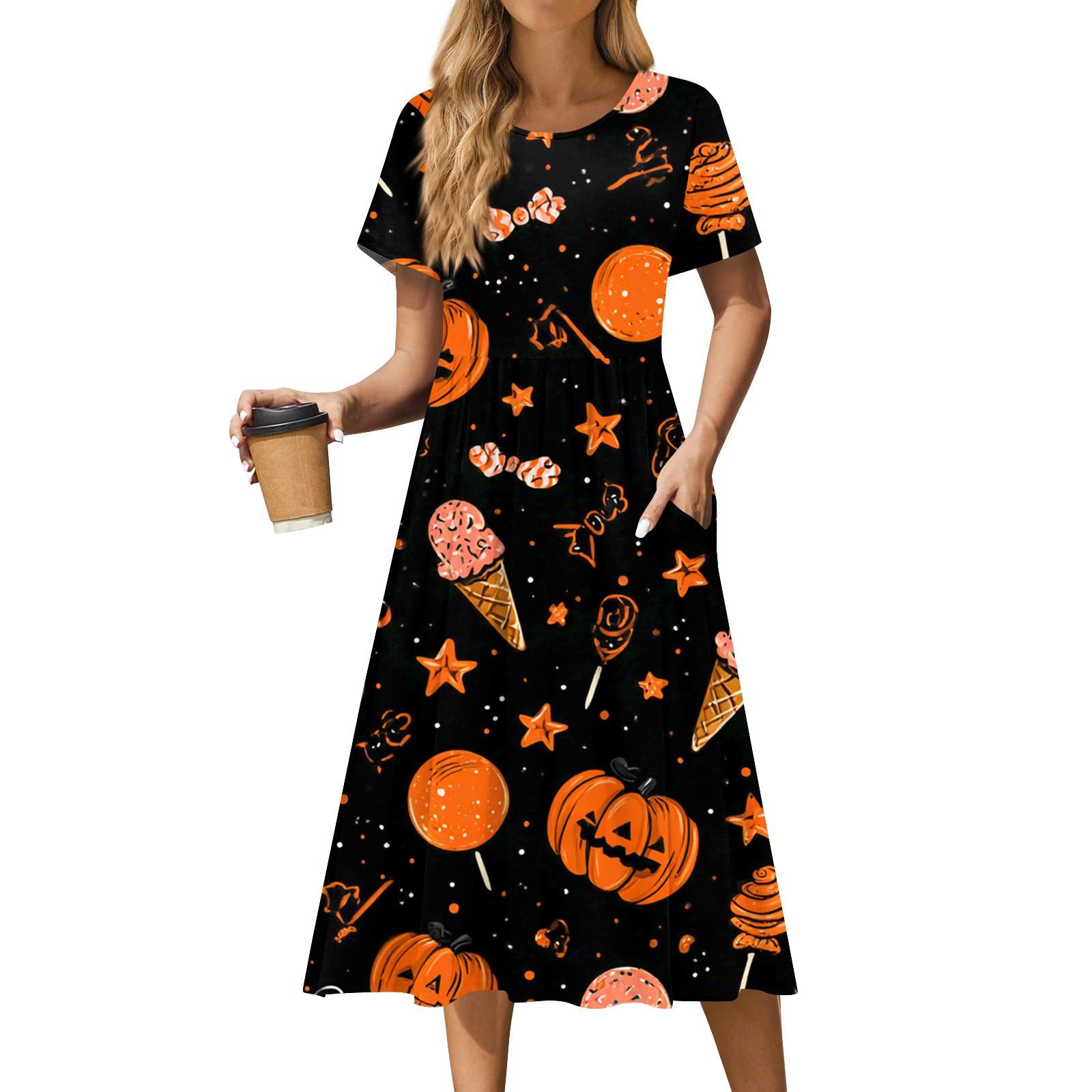 

Women s Casual Fashion Halloween Printed Short Sleeve Round Neck Dress M