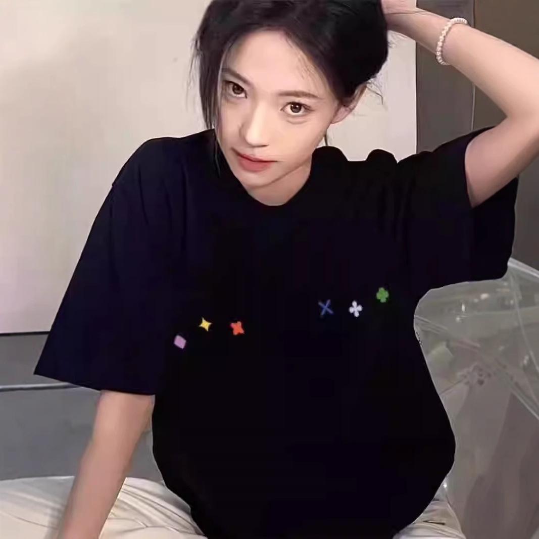 

2025 Женская модная футболка из чистого хлопка с коротким рукавом и открытым правым плечом 3XL чёрный