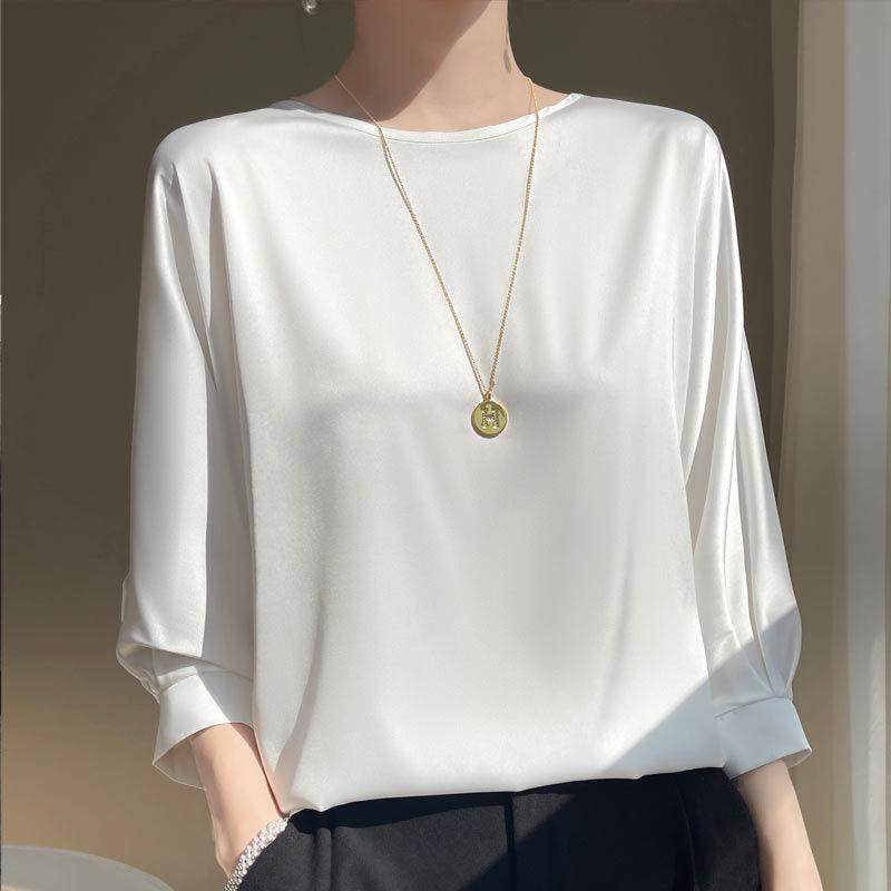 In Summer Satin Silk Half-Sleeve Tee Tops Basic Solid Women‘s T-Shirt Casual O-neck Thin Shirts Ladies Loose Blouses