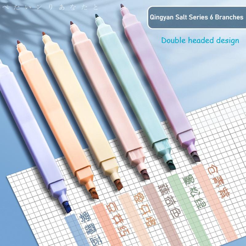 6pcs Pastel Highlighter Set, Color Markers for School Office, Cute Japanese Stationery Supplies, Soft Neon Study Gift (6 Colors)