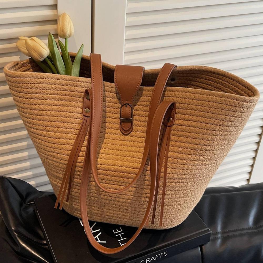 Large Capacity Woven Bag Women's New Straw Bag Shoulder Bucket Bag Portable Vegetable Basket Beach Bag Woven Straw Tote Bag for Women